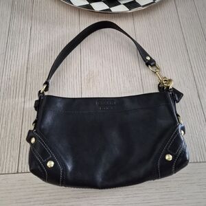 Coach Black Leather Shoulder Bag with Gold Accents